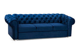 MEUBLES Canapé en lit Convertible Chesterfield 3 Places Relax Droit - en Tissu (Velours), Pieds en Bois - Salon & séjour - Avia (Bleu Marine)