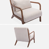 Alice's Home - Fauteuil à bouclettes Pieds Bois d'hévéa teinté Noyer Clair. 1 Place Droit Fixe. Pieds Compas scandinave. Structure en Bois Solide