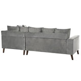 Canapé Moderne en Velours Gris d'Angle Gauche Pieds en Bois d'Eucalyptus Grena