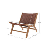 Rendez vous déco - Fauteuil - Kuna - Fauteuil Détente 1 Place en Teck avec Assise et Dossier en Cuir Tressé Marron - L.65 cm x P. 76 cm x H.69,5 cm - 9 kg