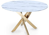 Deco In Paris Table à Manger Ronde Design Verre marbré et Pieds dorés 4 Personnes Melissa, Blanc, 120x120x75x120