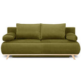 HOMIFAB Canapé Convertible 3 Places avec Coffre de Rangement en Velours Vert Olive - Laria