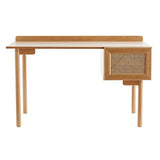 Bureau Vintage en Bois Finition chêne avec Caisson en cannage Naturel L130 cm Antik