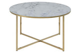 AC Design Furniture Antje Table Basse Ronde, Ø: 80 x 45 cm, Aspect Marbre Blanc /Or, Verre/Metal, 1 pc
