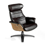 Angel Cerdá Fauteuil pivotant relax tapissé en cuir de vachette, pieds en acier massif poli gris anthracite, structure en bois noyer, style moderne
