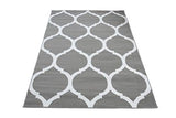 TAPISO Luxury Tapis de Salon Chambre Salle à Manger Adulte Bureau Design Moderne Gris Blanc Géométrique Motif Trèfle Marocain Poil Court Fin Doux Résistant 250 x 300 cm