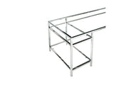 Vente-unique - Bureau avec 2 étagères - Verre trempé et Acier - Argent - TIZIO