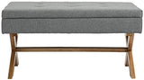 CLP Banquette Namaro en Tissu I Banc avec Pieds Carrés en Bois De Caoutchouc I Bout De Lit avec Espace De Rangement, Couleur:Gris, Couleur du Cadre:Antique Clair