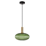 HJXDtech - Suspension Luminaire Industrielle Vintage en Verre Nervuré,Plafonnier avec fini en laiton poli Lustre,Suspension Lampe de Salle à Manger Cuisine Salon Chambre (Vert, 30CM)
