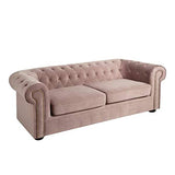 Tousmesmeubles Canapé 3 Places Chesterfield Velours Rose - Audrey - L 213 x l 95 x H 75 - Neuf