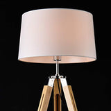 lux.pro Lampadaire Design Lampe à Pied Trépied avec Pieds en Bois et Métal Abat-Jour en Tissu E27 Hauteur 145 cm Bois Clair Chrome Blanc