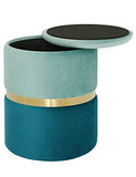 Suhu Pouf Tabouret Velours Coiffeuse de Rangement Repose Pied Rond de Salon Design Chaise Moderne Siège Vintage Deco en Métal Gold Bleuvert