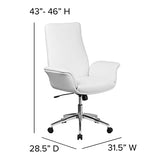 Flash Furniture Chaise Exec Blanc Fauteuil pivotant en Cuir à Dossier Moyen avec accoudoirs évasés, Métal, 83,82 x 83,82 x 80,01 cm