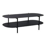[en.casa] Table Basse de Salon Table d'Appoint pour Salle de Séjour Petite Table en Forme Ovale avec Étagère Acier 112 x 62 x 41 cm Noir Mat