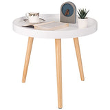 WOLTU Table Basse Ronde en Bois Massif, Petite Table de Salon Décoratif Table d'appoint Moderne Blanche Chêne 50x44 cm (ø x H) TS143ws