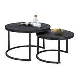 [en.casa] Set de 2 Tables Basses Rondes Gigognes Table de Salon Panneaux de Particules Métal Tailles Différentes Noir