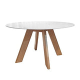 Meubletmoi Table de Repas Ronde 120 cm Plateau en céramique Blanc marbré et 4 Pieds inclinés Bois Clair - Style scandinave - Lilia