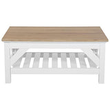 Beliani Table Basse 100 x 60 cm en MDF Effet Bois Clair et Blanc avec Plateau de Rangement pour Salon de Style Traditionnel, Moderne ou Scandinave