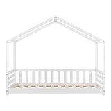 [en.casa] Lit d'enfant Design Forme Maison avec Barrière de Protection Anti-Chutes Lit Cabane avec Sommier à Lattes Construction Robuste Bois de Pin 160 x 80 cm Blanc Mat Laqué