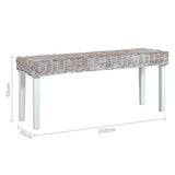 Doneioe Banc 110 cm Banc de lit Banquette rembourrée Bancs de Cuisine Bancs de Table à Manger pour Une Utilisation en intérieur Blanc Rotin Kubu Naturel et Bois de manguier Massif