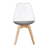 H.J WeDoo Lot de 4 Transparente Scandinave Chaises de Salle à Manger, Rétro Chaises Tulip Tissu Rembourrée en Polycarbonate arrière et Bois de hêtre Massif- Gris