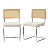 Chaises Salle Manger Lot 2, Chaise Blanche Chaises de Cuisine Tapissées avec Dossier en Rotin, Lot de Chaise en Rotin avec Base en Acier pour Cuisine Salon Chambre à Coucher