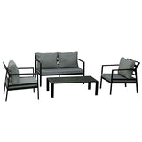 Outsunny Ensemble Salon de Jardin 4 pièces canapé 2 Places + 2 fauteuils + Table Basse Plateau à Lattes 8 Coussins Rembourrage épais déhoussables Aluminium Gris Noir