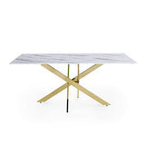 Mobilier-Deco Telma - Table à Manger rectangulaire Design Verre marbré et Pieds dorés