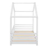 [en.casa] Lit d'enfant Design Forme Maison avec Barrière de Protection Anti-Chutes Lit Cabane avec Sommier à Lattes Construction Robuste Bois de Pin 160 x 80 cm Blanc Mat Laqué