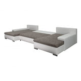 Tendencio Canapé d'angle panoramique Convertible en lit KORSE II en Tissu avec Coffre de Rangement (Beige)