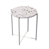 HAOXIANG Table D'appoint De Café À La Maison, Dessus D'effet De Terrazzo Et Jambes en Métal De Finition Blanche, Table De Thé De Support Occasionnel Rond pour,45x55cm