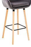 Tabouret De Bar Grant En Velours I Chaise Haute De Bar Et De Cuisine I Assise Et Dossier Rembourrés I Empiétement En Bois I, Couleur:gris