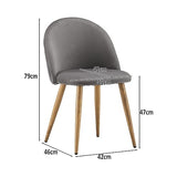 TUKAILAI Lot de 2 Fauteuil Chaise de Salle à Manger Velours Gris Chaise de Bureau Ergonomique Pieds Métal avec Finition en Bois Gris