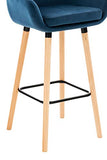 Tabouret De Bar Grant En Velours I Chaise Haute De Bar Et De Cuisine I Assise Et Dossier Rembourrés I Empiétement En Bois I, Couleur:bleu