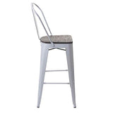 2X Tabouret de Bar HWC-A73 avec siège en Bois, Chaise comptoir avec Dossier, métal, Design Industriel ~ Gris