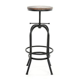 Kosmi - Tabouret de Bar en métal Noir Mat et Assise en Bois foncé, Tabouret à vis pour Hauteur Ajustable, Hauteur réglable de 65 à 85cm
