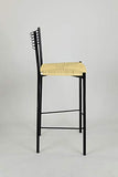 Tommychairs - Set 2 tabourets Modernes et Design Elegance pour la Cuisine et Bar, avec Structure en Acier peindré Noir et Assise en simil Paille Coleur Ivoire Natural