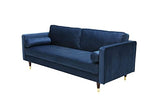 CONCEPT USINE - Canapé Nalha Bleu en Velours 3 Places - Revêtement en Velours 100% Polyester - avec Accoudoirs - 2 Longs Coussins Ronds Déhoussables - Largeur 199 cm - Résistant, Design Élégant
