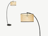 Lampadaire arc cannage NEIROBI - style ethnique - Fer et rotin - H. 195 cm - Noir et naturel