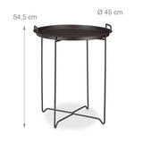 Relaxdays 10020503  Table d'appoint HxlxP: 54,5 x 45 x 45 cm petite table de service plateau amovible déco métal table cocktail table pliante, Marron