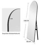 CASSILANDO Miroir de sol avec support - 150 x 50 cm - Miroir de sol arrondi - Grand miroir mural dans la chambre à coucher, le dressing (noir)