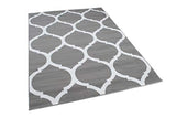 TAPISO Luxury Tapis de Salon Chambre Salle à Manger Adulte Bureau Design Moderne Gris Blanc Géométrique Motif Trèfle Marocain Poil Court Fin Doux Résistant 250 x 300 cm