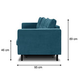 HOMIFAB Canapé 3 Places Convertibles en Velours Bleu Canard - Collection Viktor