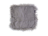 Housse de coussin en peau de mouton de Mongolie, Laine, gris, 40 x 40