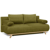 HOMIFAB Canapé Convertible 3 Places avec Coffre de Rangement en Velours Vert Olive - Laria