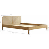 HOMIFAB Lit Adulte 160x200 cm en placage chêne avec tête de lit en Bois Massif et cannage Naturel - Leonie