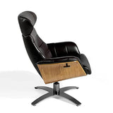 Angel Cerdá Fauteuil pivotant relax tapissé en cuir de vachette, pieds en acier massif poli gris anthracite, structure en bois noyer, style moderne