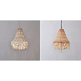 Lustre en perles de bois de style bohème semi-encastré fait à la main avec perles en bois, lampe à suspension pour salle à manger, salon, chambre à coucher, luminaire suspendu E27 3 lumières 14,97''D