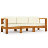 vidaXL Canapé de Jardin 3 Places et Coussins Sofa de Terrasse Canapé d'Extérieur Sofa de Jardin Meuble de Terrasse Blanc Crème Bois d'Acacia