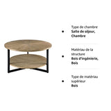 Padma House Table Basse Ronde en Bois Massif, Table de Salon, Table de canapé, Structure en métal, Table Basse à 2 étages, Table Basse,Facile à Monter